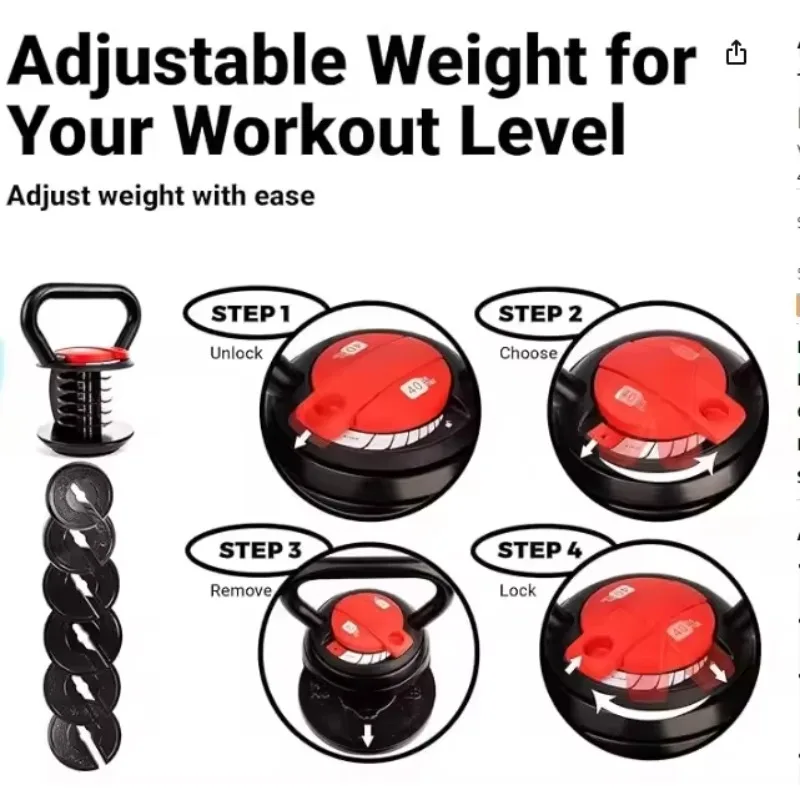 DUTRIEUXChaleira ajustable con 7 niveles de peso de 2~18 kg. Perfecto para abdominales, brazos, piernas y entrenamientos de espalda.