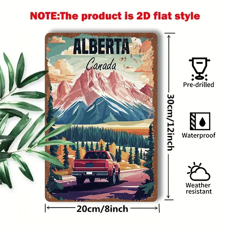 2D Flat - 1pc 2D[Flat] Metal Sign [Retro Tin Painting]8X12 Inches/20X30 Cm, Depicting The Magnificent Mountains And Forest Sce