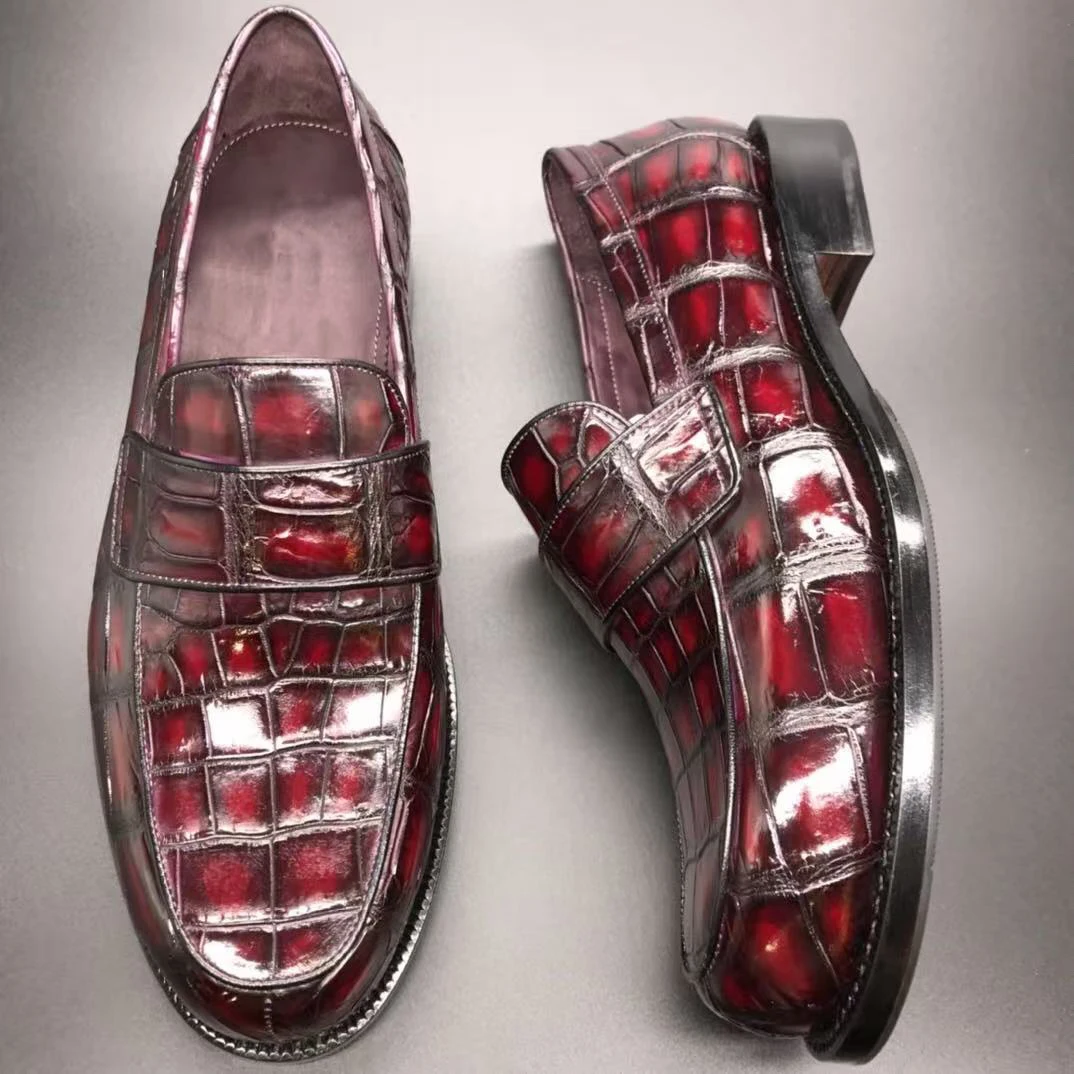 yinshang new men leisure male crocodile shoe red male loafers wedding fahion shoes view 2