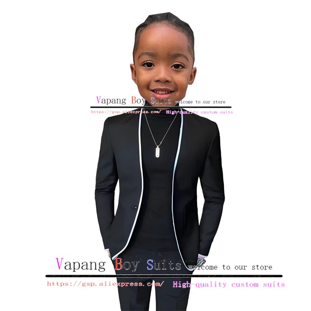 

Black Boys Suit Jacket Pants 2 Piece Set Wedding Dress Fashion Tuxedo Kids Slim Blazer for Child ملابس اولاد