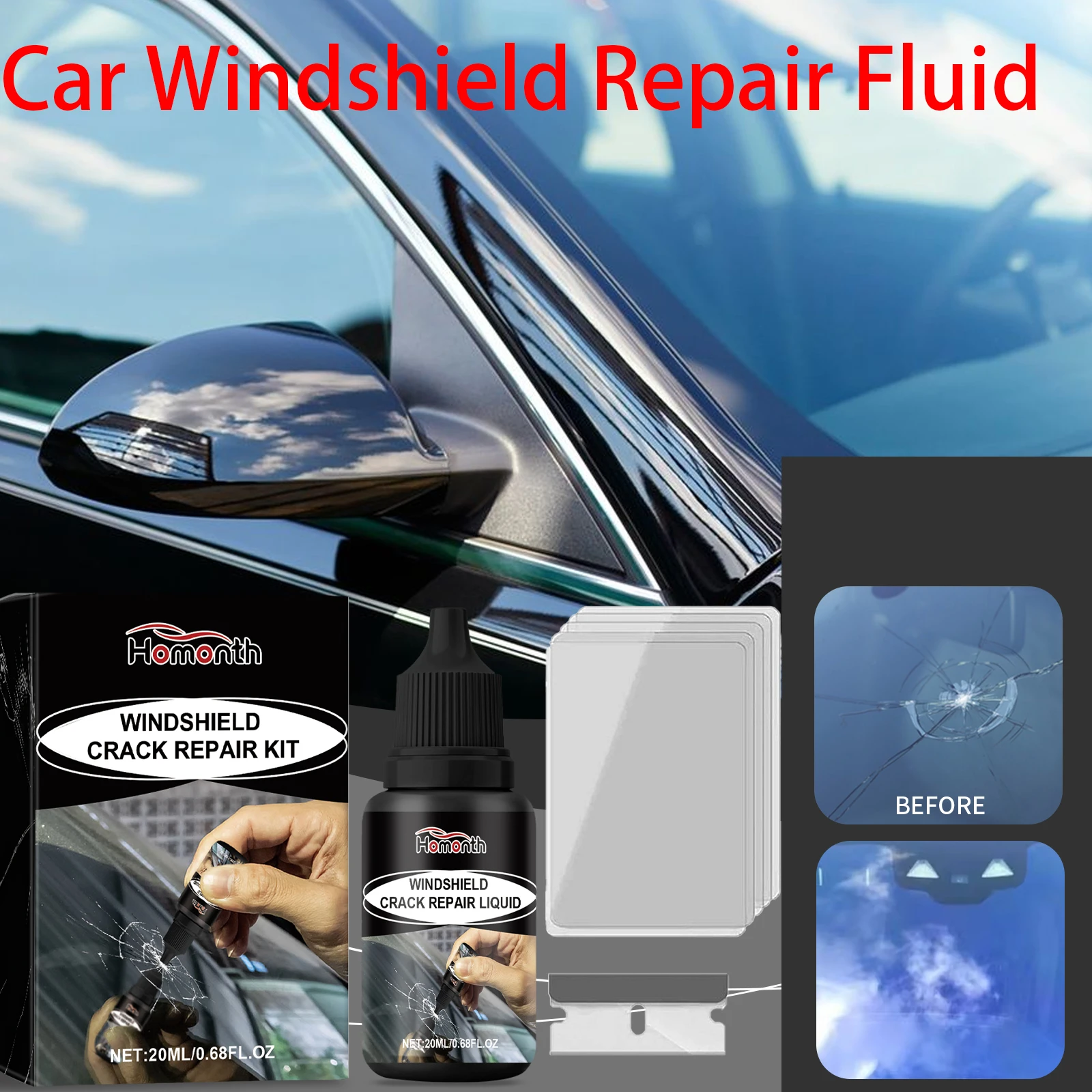 자동차 유리 스크래치 복원액, 레진 복원제, 자동차 액세서리, 앞유리/창 유리 나노 스크래치/균열 복원 도구