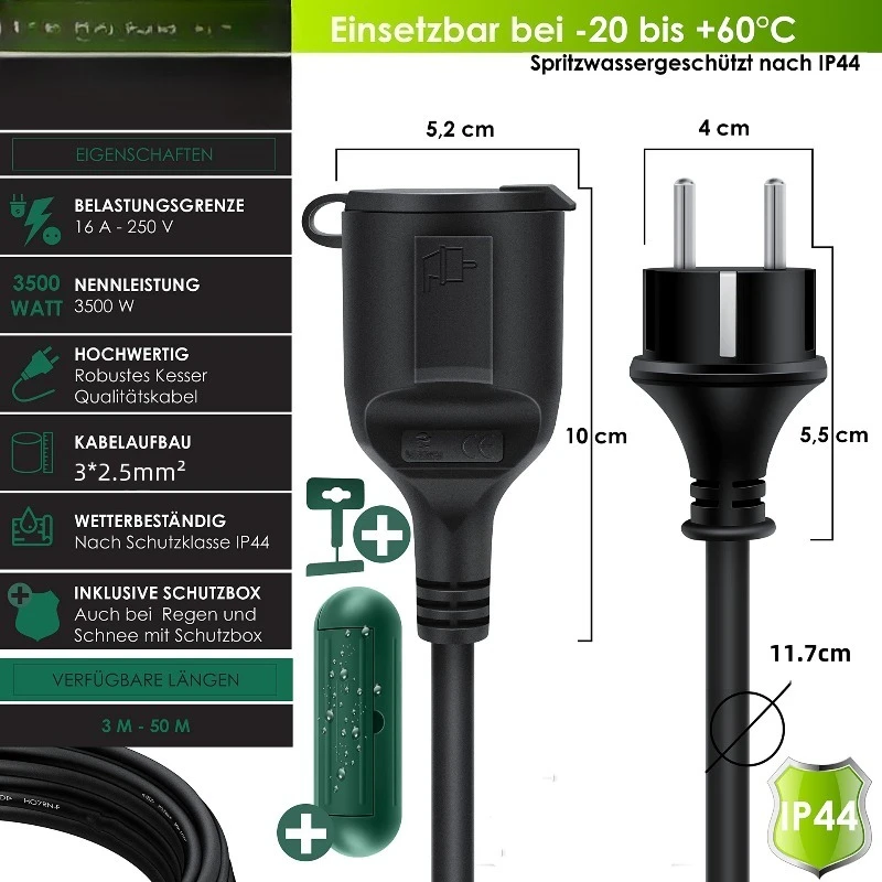 GS Certified European Waterproof Cable with Cover 3 * 2.5mm2 Outdoor Heavy-duty Power Cord Extension Cable