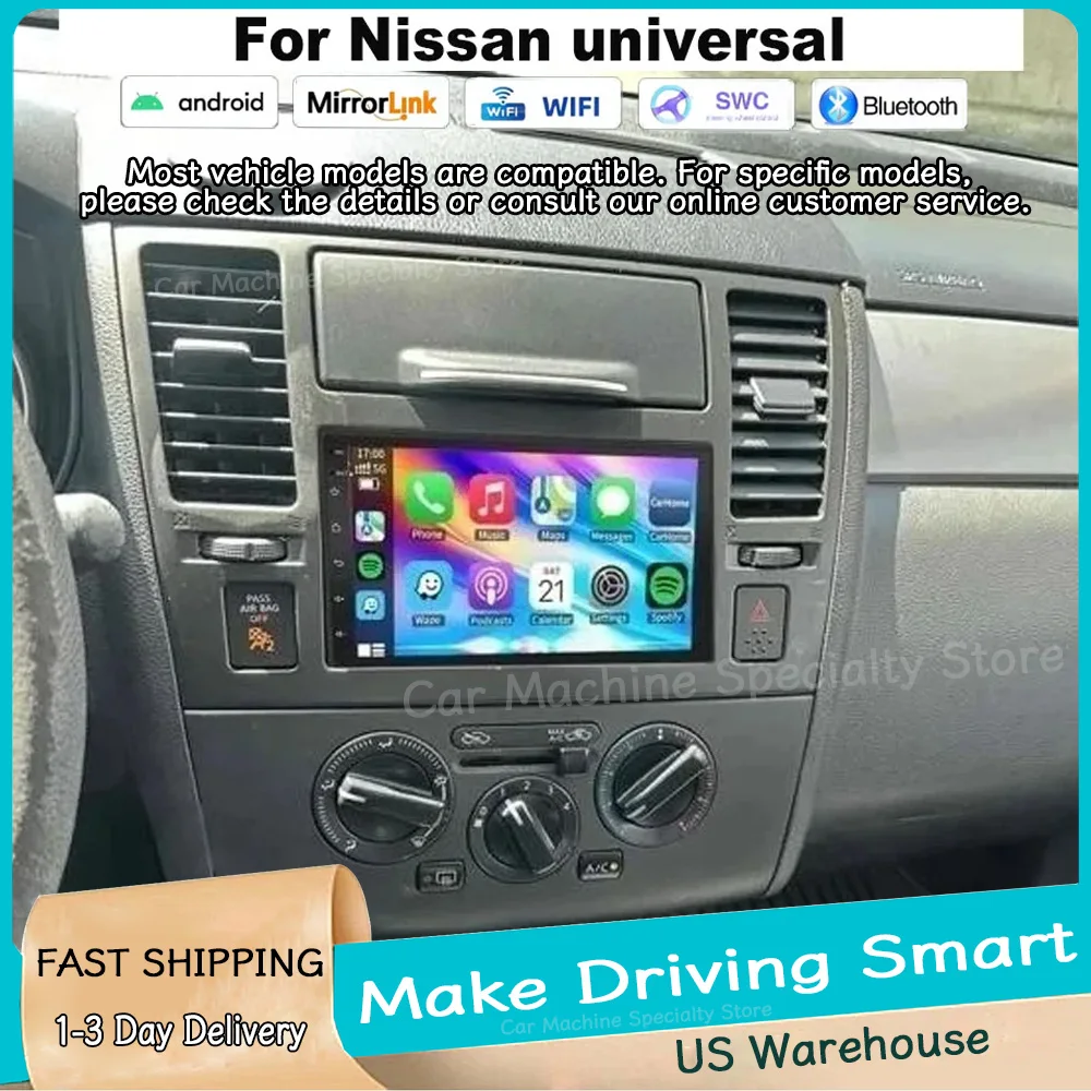 

Universal Car Stereo Radio 7inch for Nissan Android 15 GPS Navigation with Carplay Android Auto WiFi Bluetooth SWC 2+32G