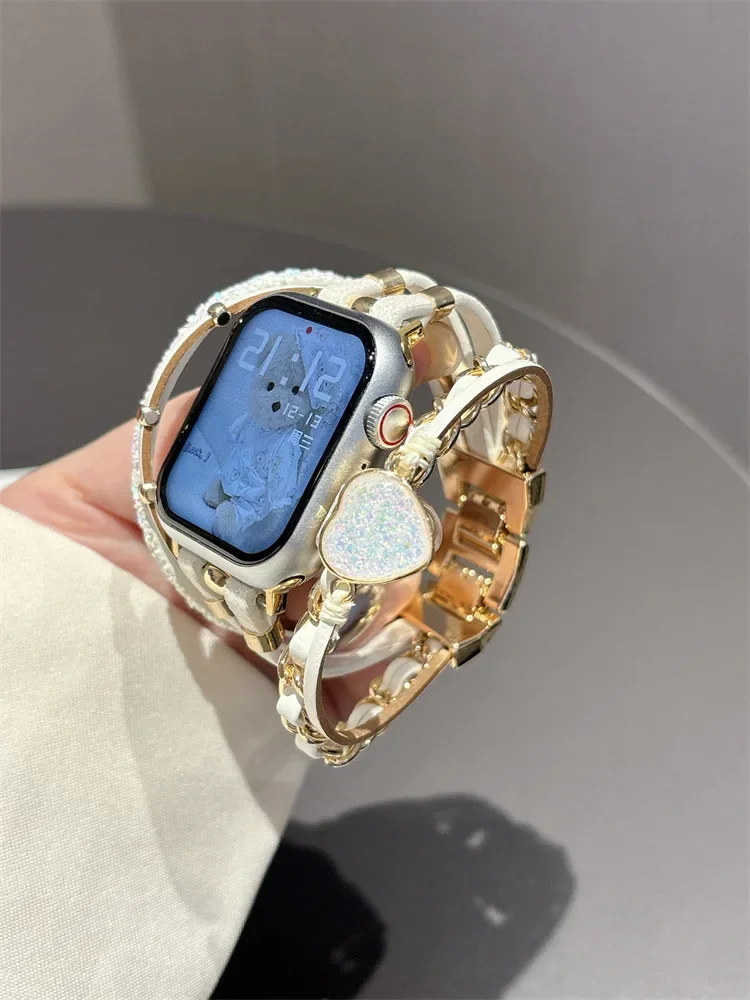 Collegamento braccialetto in pelle metallo Nice Love per cinturino Apple Watch serie S11/10/8/7/6/3/4/5/9 40mm 41mm 38mm 42mm 44mm 45mm 46mm cinturino