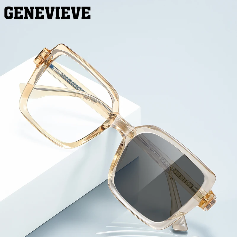 

GENEVIEVE геометрическая большая оправа квадратный дизайн для мужчин и женщин анти-синий свет фотохромные очки для чтения настраиваемые по рецепту