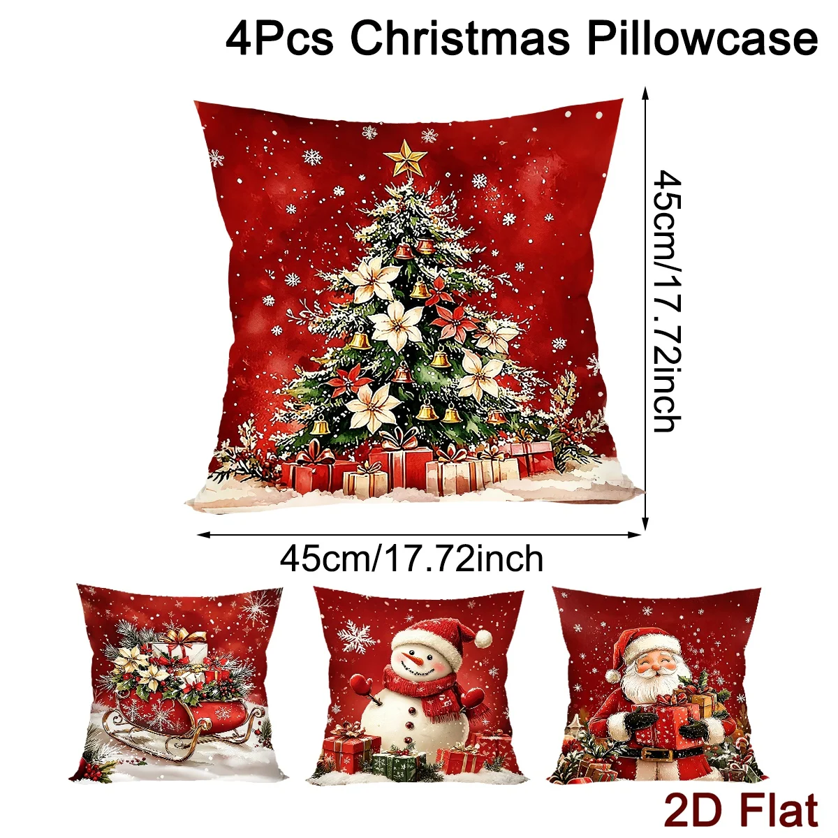 4pcs Merry Christmas Pillow Covers Santa Snowman Cushion Covers Christmas Decor for Home Sofa Bedroom New Year Party Supplies
