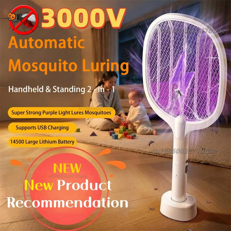 

Домашняя электрическая мухобойка от комаров 3000 В 2-в-1, перезаряжаемая мухобойка от комаров, бытовая многофункциональная автоматическая мухобойка от комаров