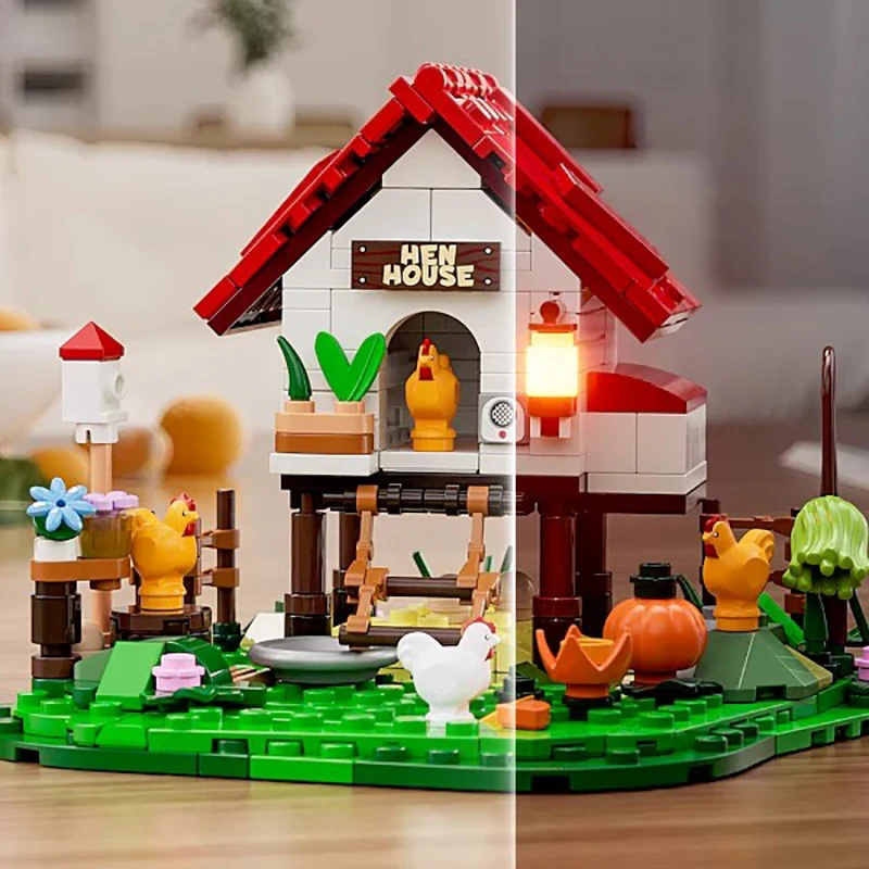 Mini chicken coop House with figures Buildings Sets, City LED Model MOC Modular Buildings Blocks Gift for Adults Kids 323 PCS