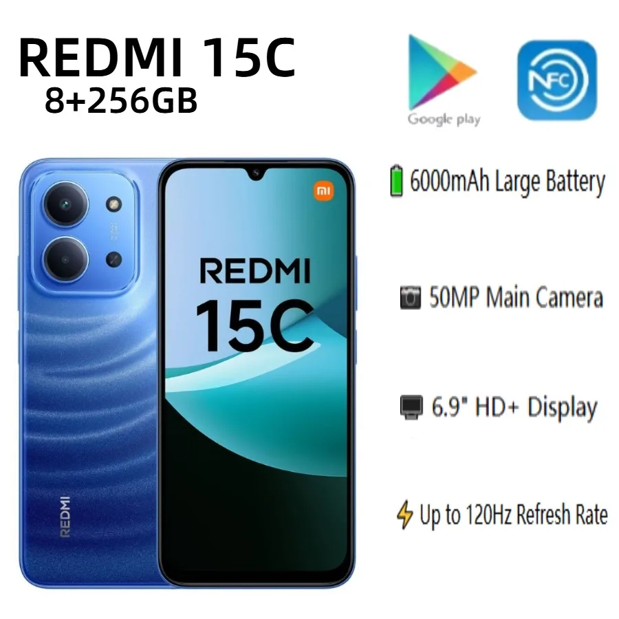 2026 latest models Redmi 15C Global Mobile Phone, 6.9-inch Screen, 6000mAh Large Battery, 33W Fast Charging