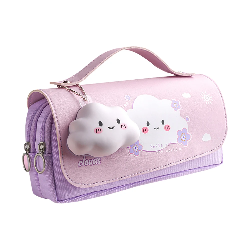 Cute Decompression Pencil Case, Big Pencil Box, Portable Girls Pen Bag, Bolsa de papelaria escolar, Kawaii, 3 camadas