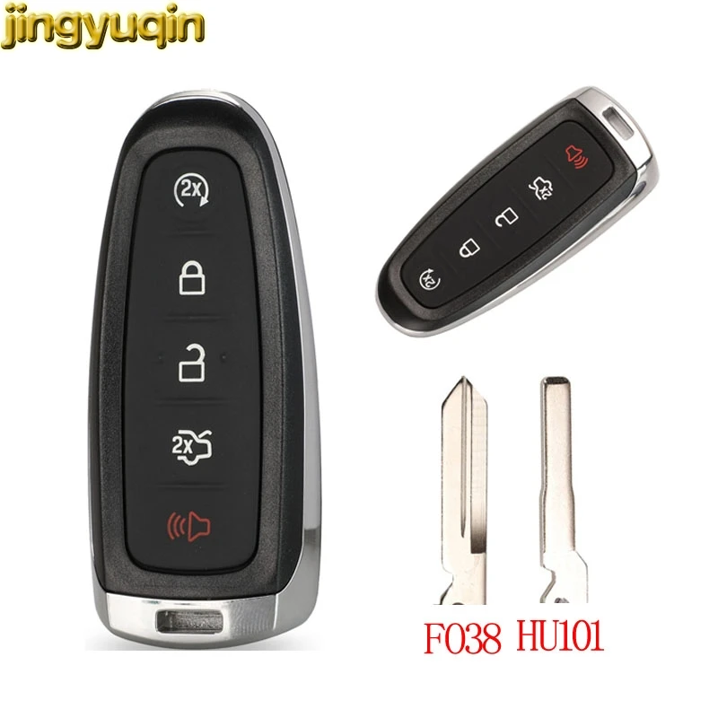 Jingyuqin 10pcs Remote Key Shell for Ford Edge Escape Flex Explorer Taurus 5 Button Car Key Fob Housing FO38 HU101 Blade