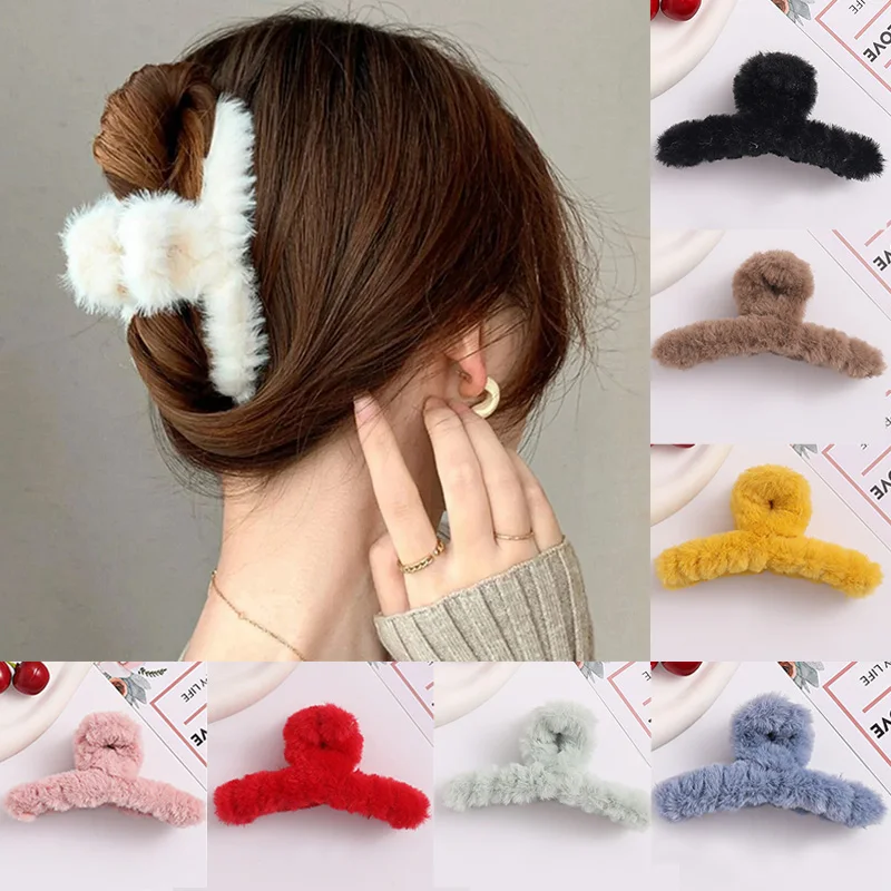 Winter Plush Hair Claw Clips Faux Furry Korean Claw Clip Elegant Acrylic Barrette Women Hair Clips Headwear Hair Accessories