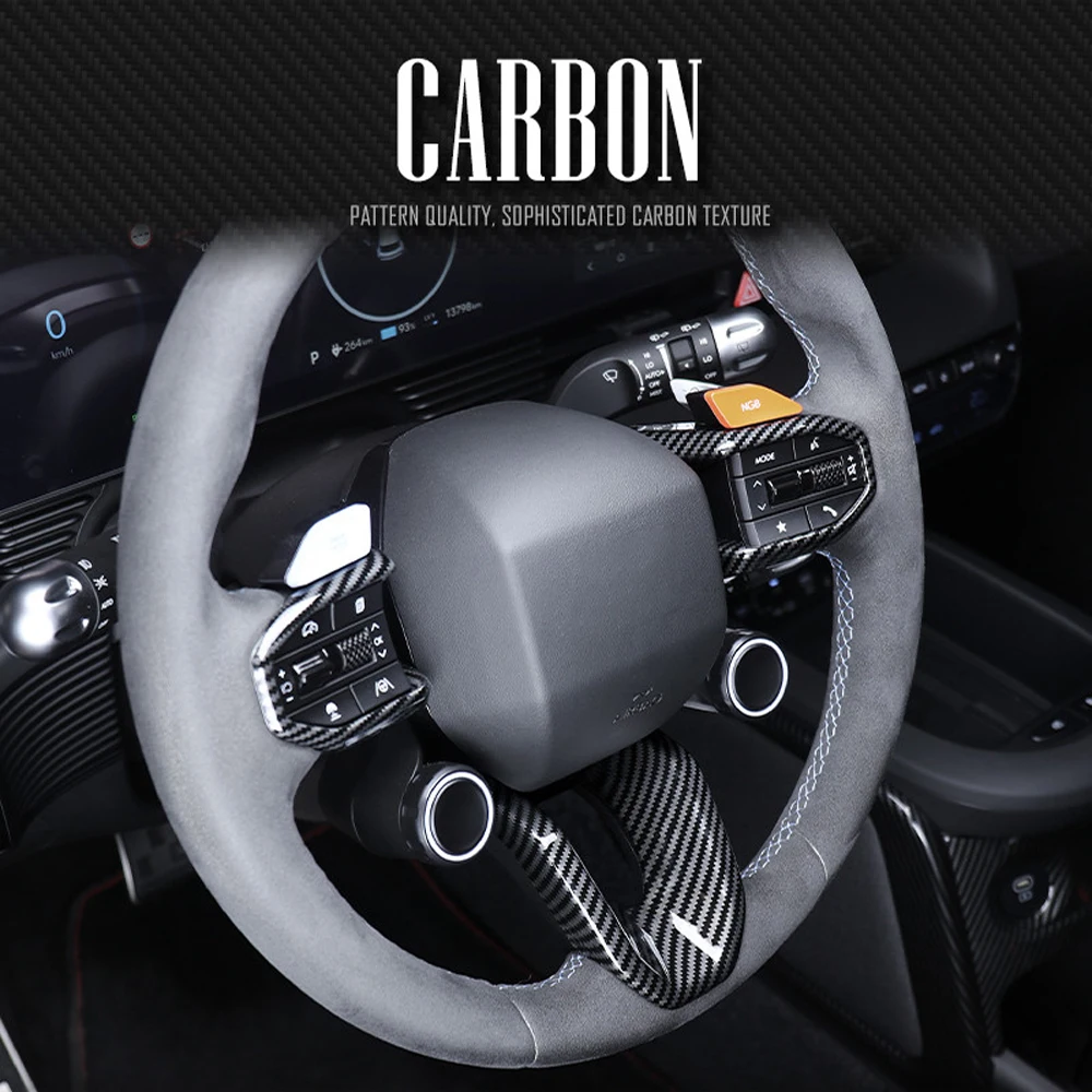 3pcs Carbon Fiber Style Steering Wheel Cover Trim Moulding ABS Sticker For Hyundai IONIQ 5 N 2025 LHD RHD