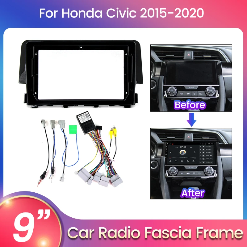 

Car Frame Fascia Adapter Android Big Screen Radio Fitting Panel Kit For Honda Civic 2016 2017 2018 2019 2020 9 inch Canbus Box