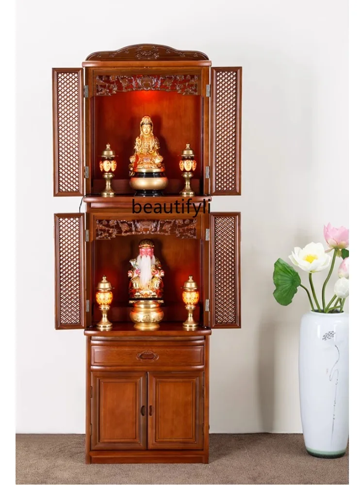 Buddha Niche Clothes Closet  Altar Elm 3-Layer Tape Door Altar Household Bodhisattva Worship Cabinet Economical