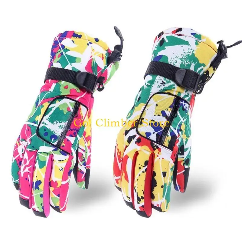 Q84C Зимние теплые водонепроницаемые снежные перчатки красочные граффити-плюшевые.