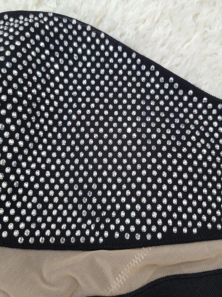 Femmes brillant strass une épaule maille transparente voir à travers longue robe Maxi noire de luxe soirée robes d'invité de mariage