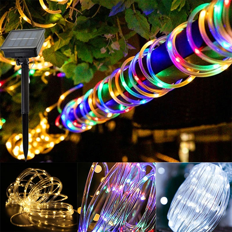 movido a energia solar corda luzes de tira a prova impermeavel agua tubo corda guirlanda luz cordas para jardim interior ao ar livre decoracao natal 32m 01