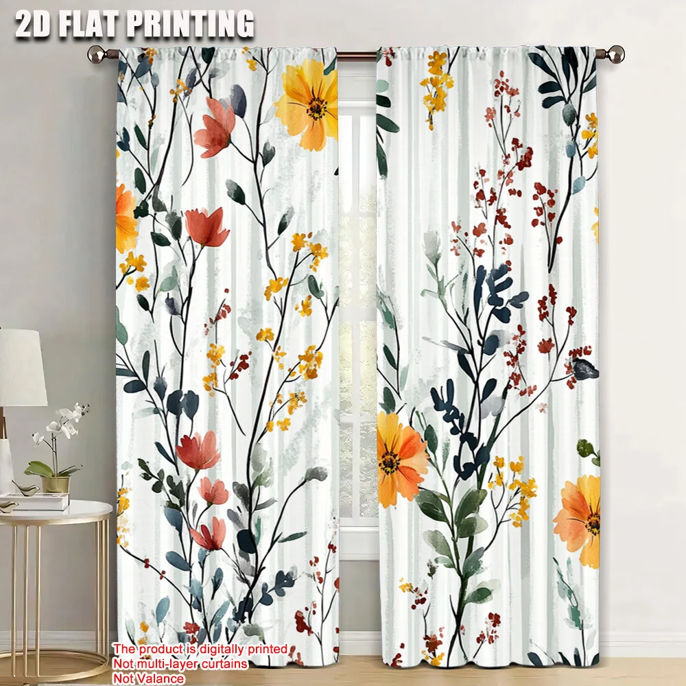 

2pc,Drapes Botanical Plants Wild Flowers Durable 100% Polyester Fabric,Without Electricity Festive Backdrops for Office