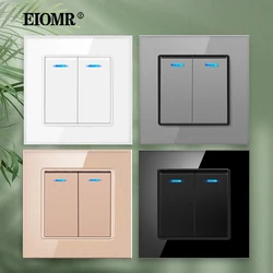 EIOMR 16A EU/UK Standard Light Switch 2 Gang 1/2 Way Large Panel Luxury Wall Key Switch with LED Indicator 16A 250V Wall Switch