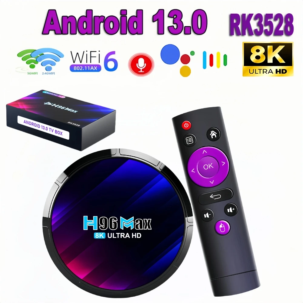 H96 MAX RK3528 Smart TV Box Android 13 TVBox 4G 64G 32G WiFi6 5G Dual Wifi 4K 8K Google Voice Assistant Media Player Set Top Box