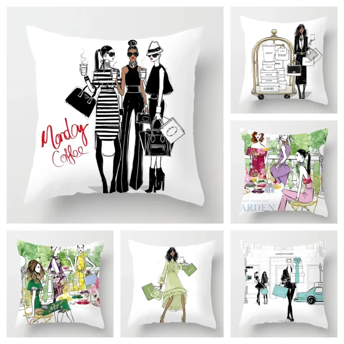 

Funda de almohada de estilo nórdico París para mujer, cubierta de cojín de , 60x60,