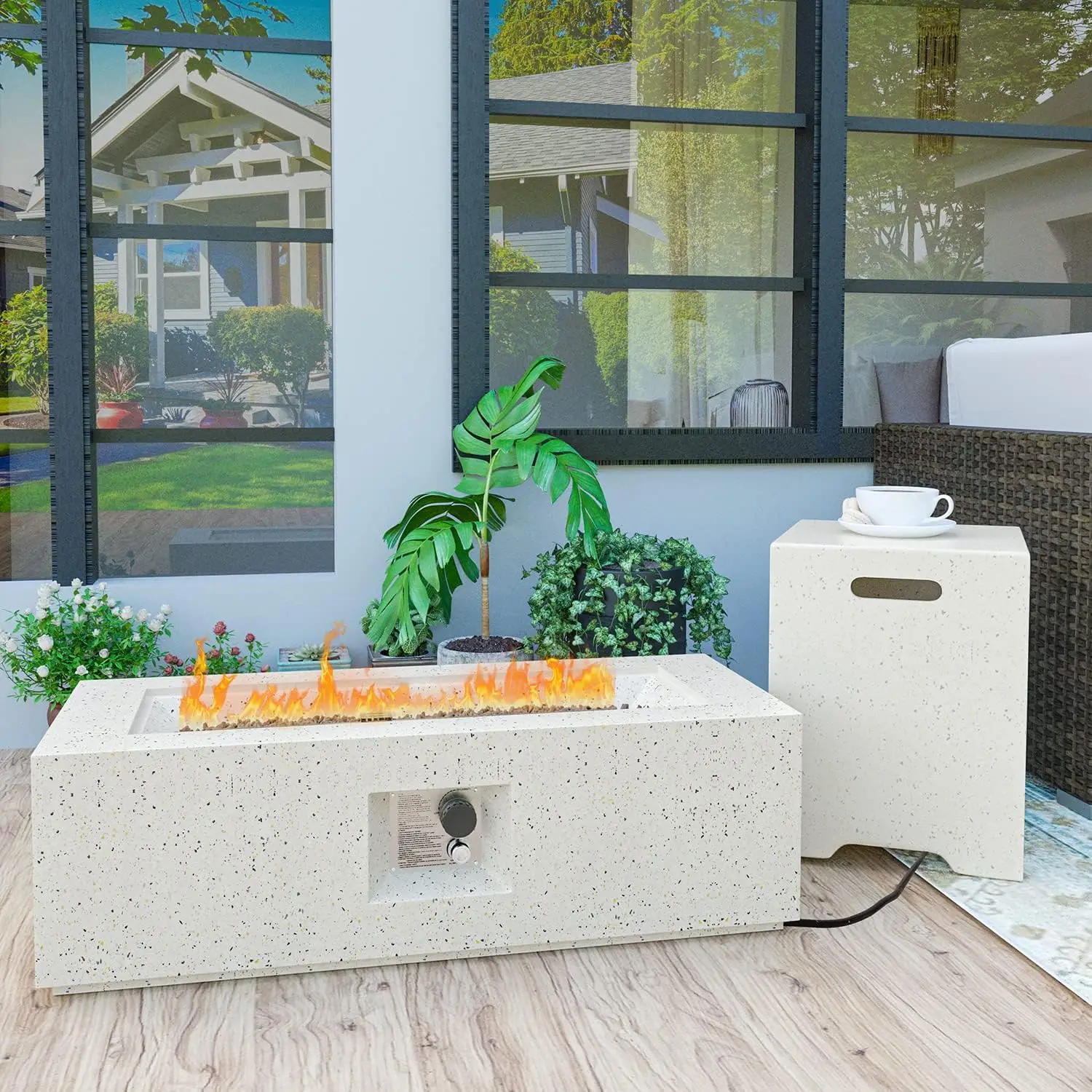 

HOMPUS Outdoor Propane Fire Pit 50,000 BTU 42-inch x 17-inch Rectangle Concrete Gas Fire Table Outside Smokeless