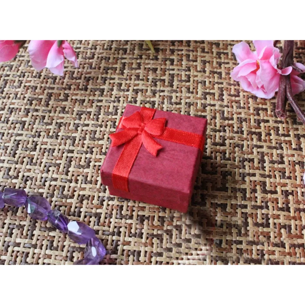 

5Pcs Jewelry Gift Boxes Small Square Red Bowknot Decor for Rings Earrings Pendants Keepsakes Jewelry Box Gift Boxes