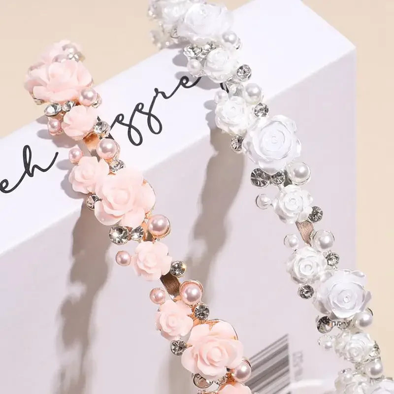 عصابة رأس من حجر الراين الكريستالي واللؤلؤ للنساء، طوق شعر وردي للفتيات، إكسسوارات عصابة رأس عصرية ومتعددة الاستخدامات