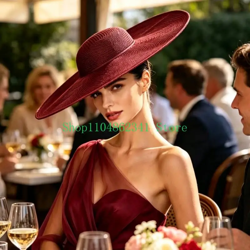 652F Occasion Hat Blank Broad with Rounded Profile Faux Linen Hat Base for Stage Looks Wedding Styling and Decor