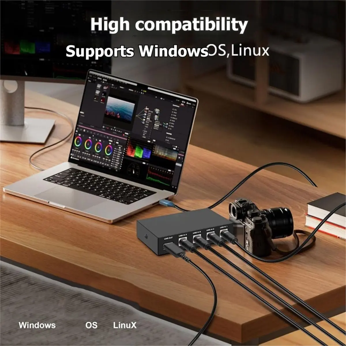 computer USB 2.0 Printer Sharing Device with 4 in and 1 Out 1-to-4 Driverless Multi-Computer USB Switch for PC Scanner Computer