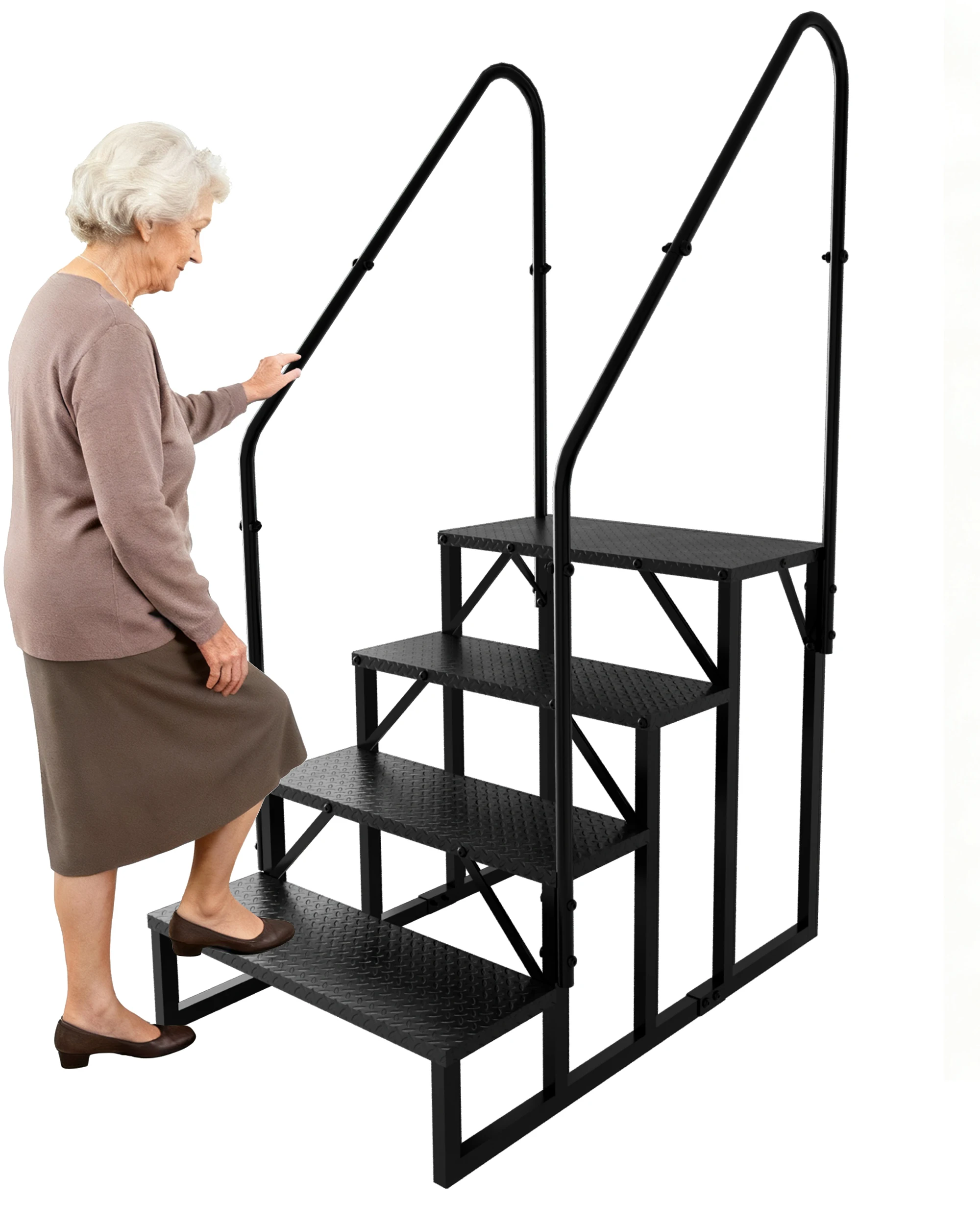 RV-opstapkruk, 4-traps ladder, hot tub-trappen met leuning, draagbare zwembadladder, 660 lbs zware ladderplank buiten