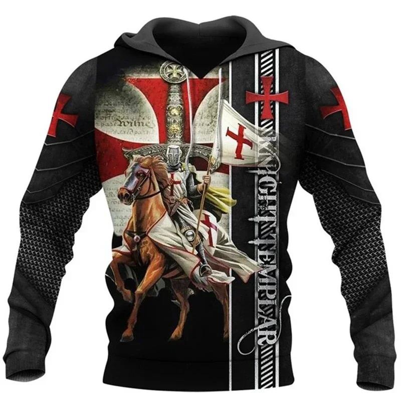 

New Knights Templar Oversized Sweatshirt Men's Hoodie 3D Print Harajuku Hooded Streetwear Tops Casual Loose Jacket Pullover