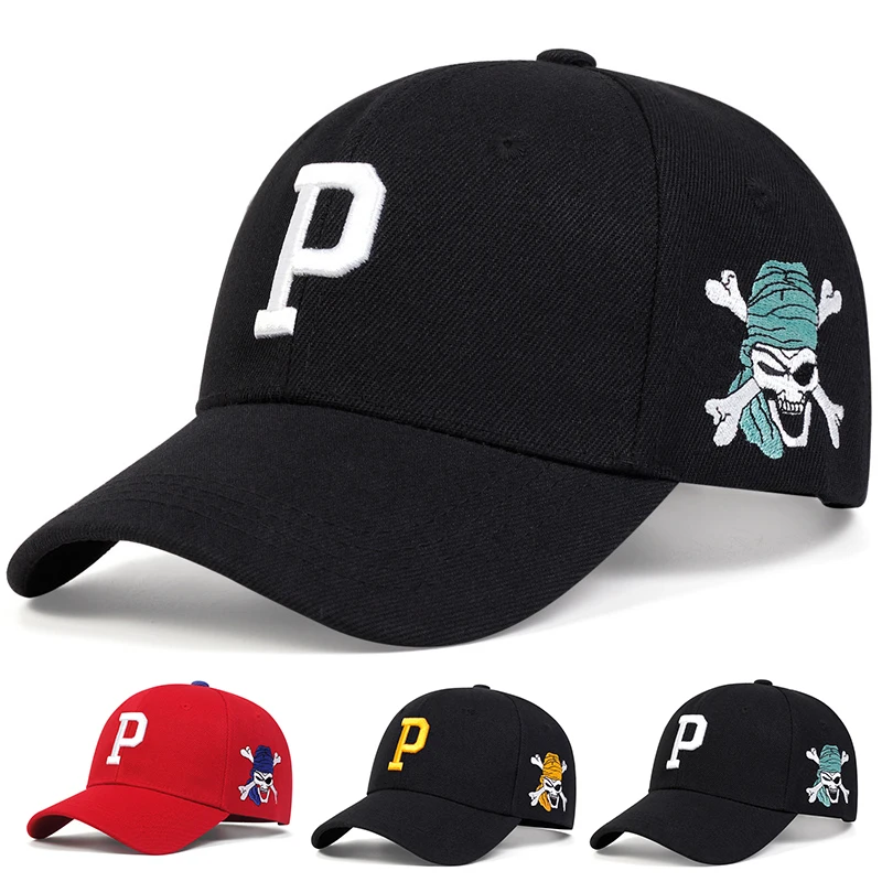 P Letter Side Pirate Embroidery Baseball Cap Men Women Spring Summer Sun Hats Cotton Snapback Hat Unisex Hip Hop Trucker Caps