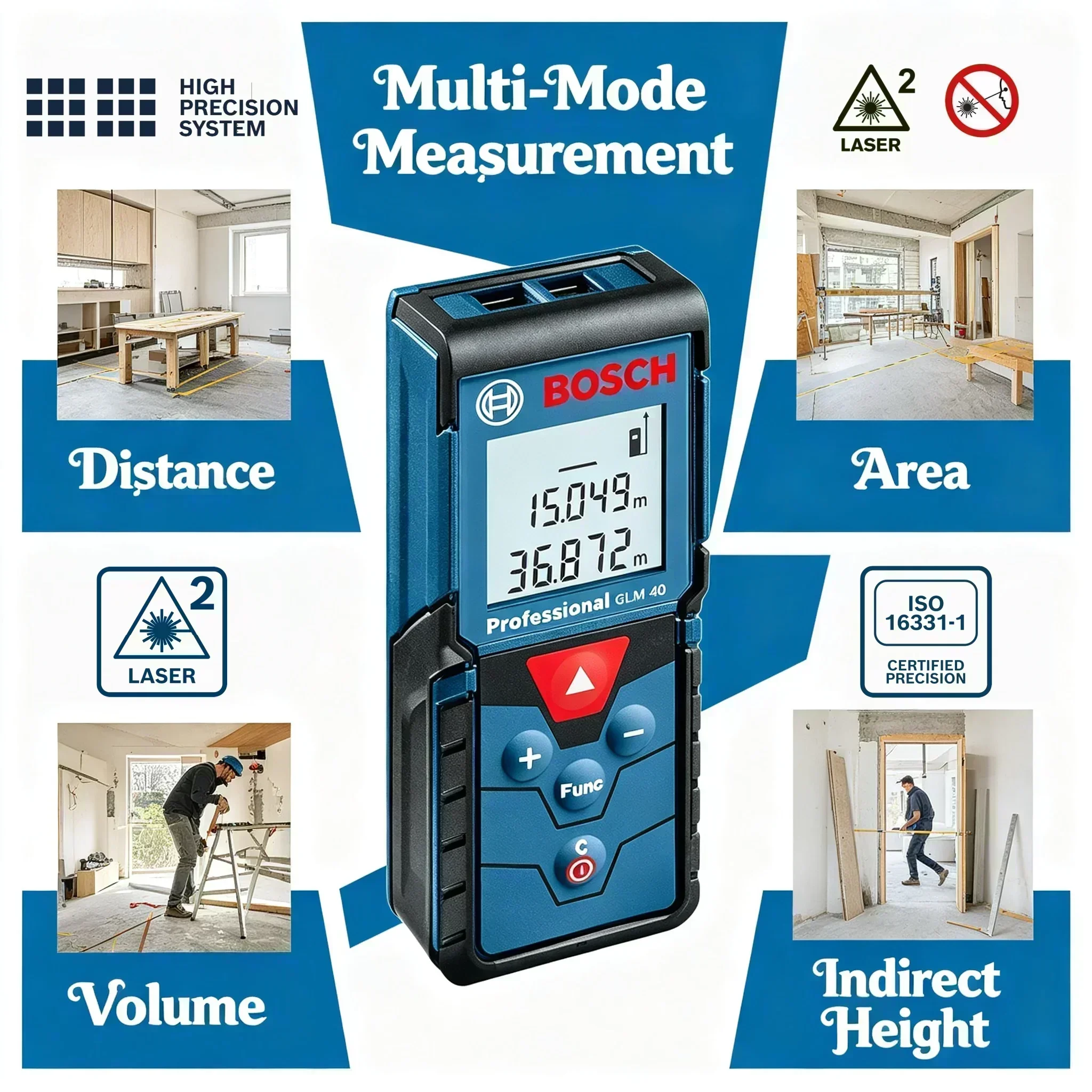 BOSCH GLM 4000 Laser Range Finer Digital Tape Measure 40m Distance Meter Rangefinder Measure Ruler Measuring Instrument GLM40