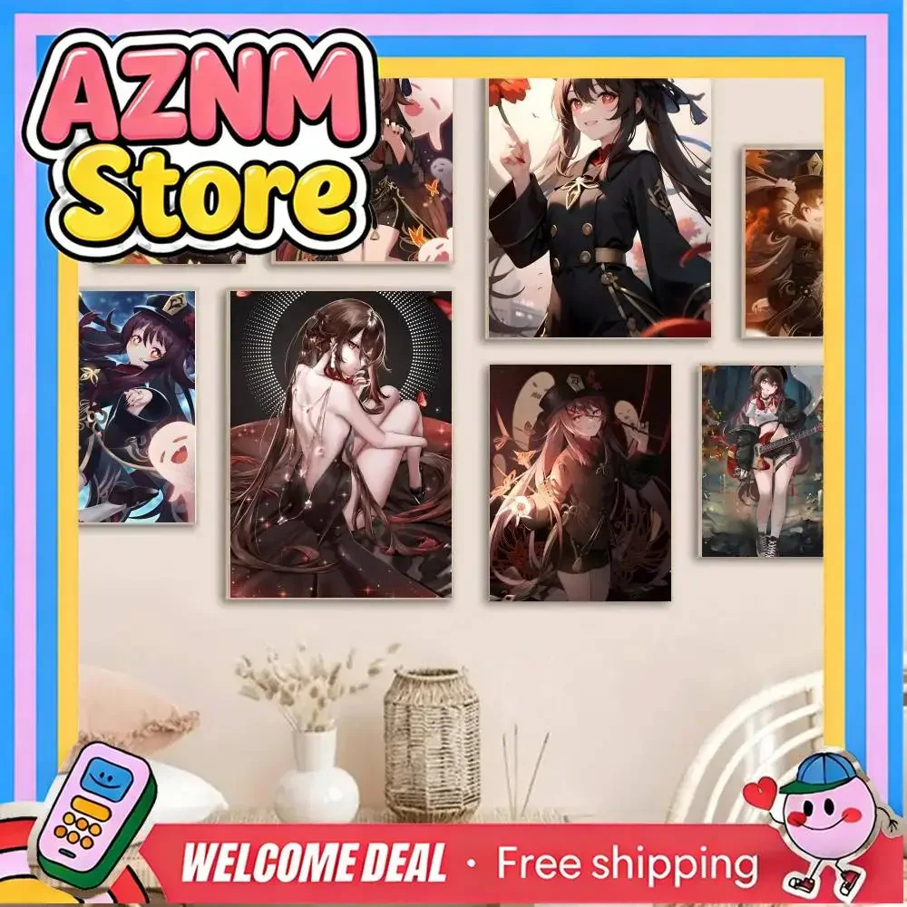 Game Genshin Impact Hu Tao Poster Art With Prints Home Bedroom Living Room Decoration Gift