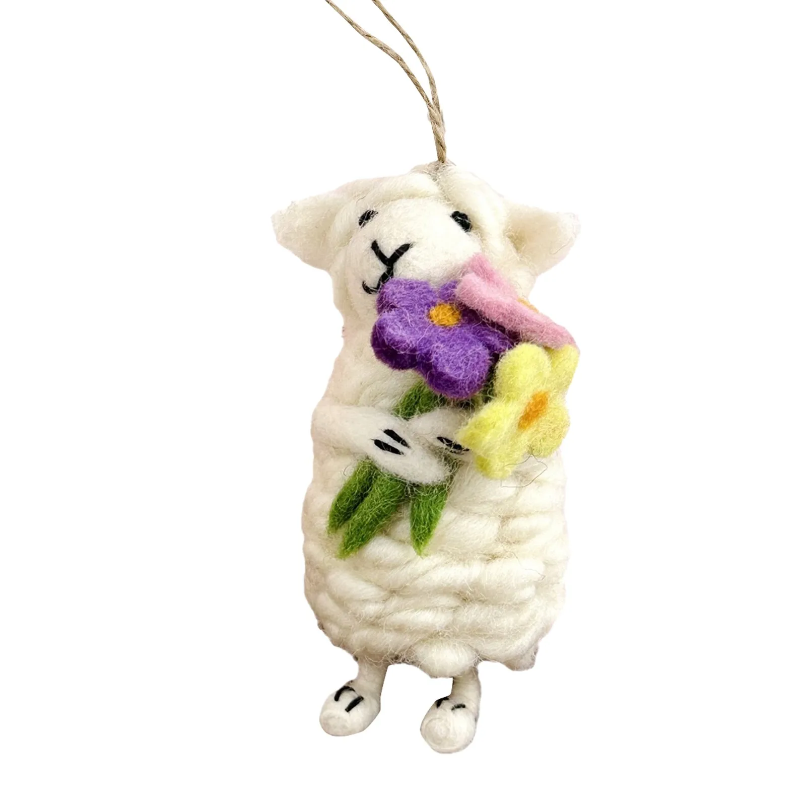 Lamb Holding Flowers Bag Pendant Creative Handmade Wool Car Hanging Keychain Couple Birthday Valentine's Day Gift Spring Decor