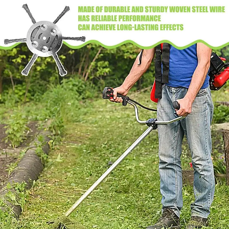 Upgrade 6 Heads Steel Wire Weeds Brush Cutter Grass Trimmer Head Universal Rotary Wheel Brush Disc Lawn Mower Garden Tools