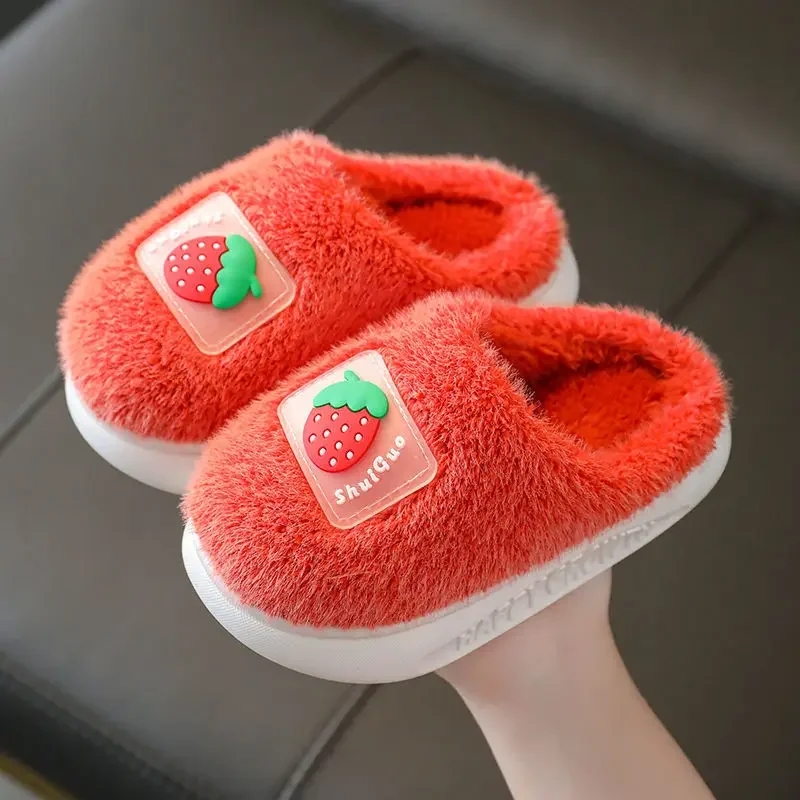 Children's Cotton Slippers Cartoon Cute Indoor Thick-soled Non-slip Warmth Boys and Girls Baby Cotton Shoes Kids Furry Slippers