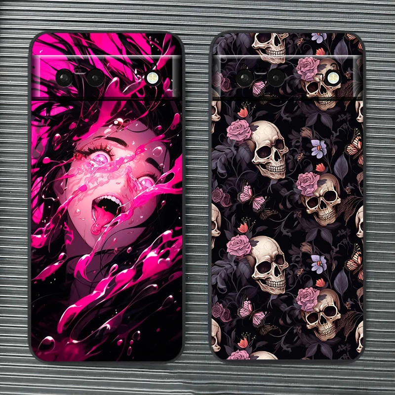 Art Skull Cool Personality For Google Pixel 8 7A 7 6A 6 5A 5 4 4A XL 5G Black Silicon Shockproof Shell TPU Phone Case