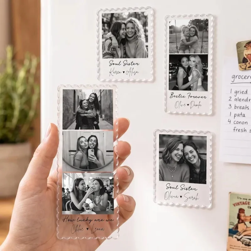 Custom Photo Acrylic Fridge Magnet Personalized Text Picture Collage Refrigerator Magnet Souvenir Gift for Friend Family