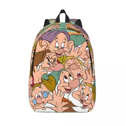 Custom Snow White And The Seven Dwarfs Canvas Backpack for  School College Students Bookbag Fits 15 Inch Laptop Cartoon Bags