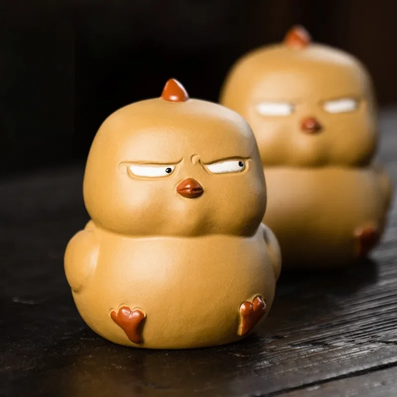 

Purple Clay Tea Pet Handmade Sculpture Small Yellow Chicken Ornament Fun Slant Eyed Chicken Tea Set Creative Accessories