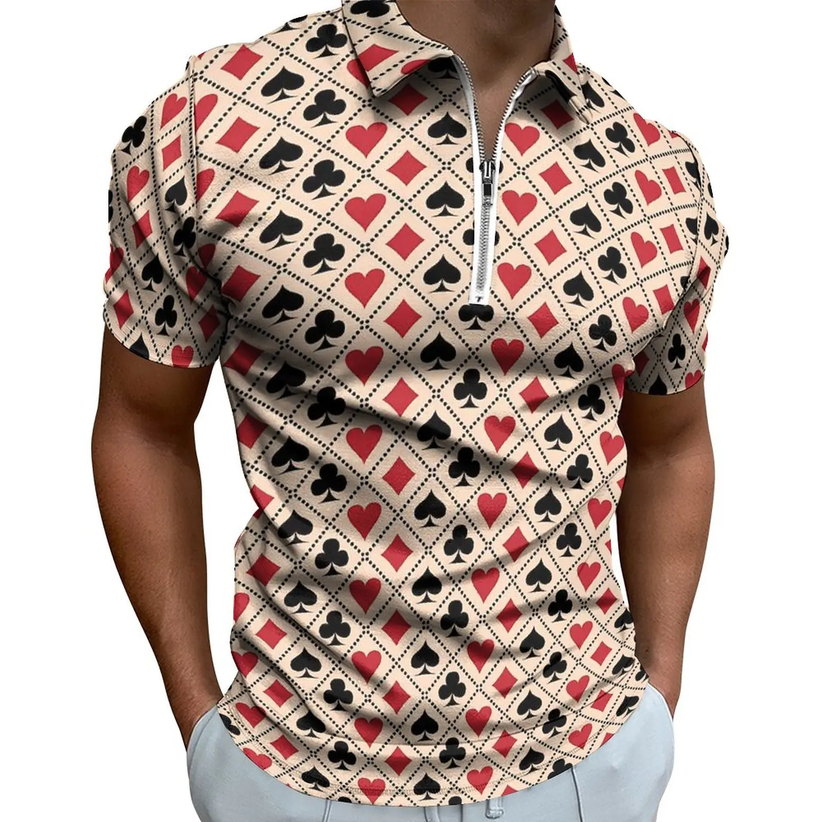 Playing Cards Polo Shirts Heart And Club Casual Shirt Beach Fashion Male Short Sleeve Collar Design T-Shirts