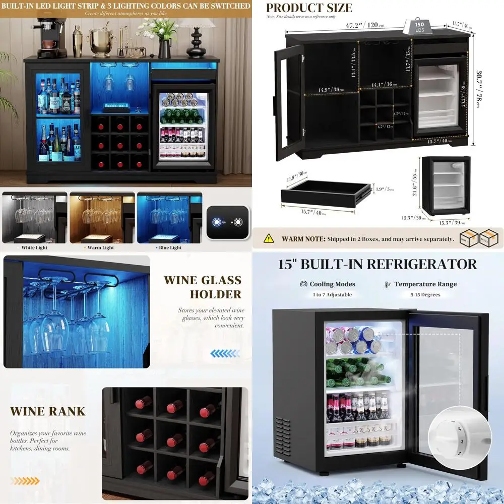 

Illuminated Liquor Cabinet with Storage & Ridge, Human Body Sensor, Ideal for Dining Rooms in Black
