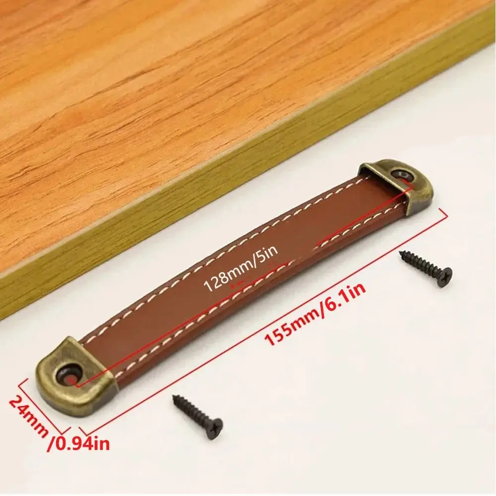Classic With Screws Leather Handle Zinc Alloy Soft Drawer Handle 96/128/160mm Square Cabinet Pulls Wardrobe