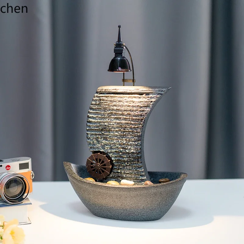 Smooth Sailing Sailboat Living Room Office Desktop Entrance Feng Shui Water Wheel Ornament Circulating Water