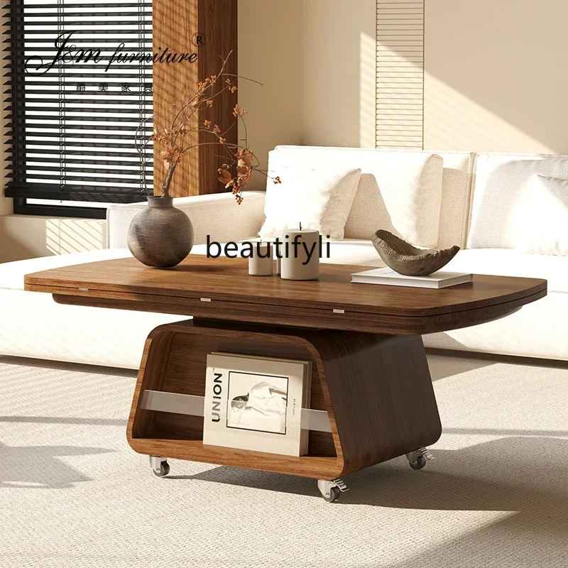 LXMedium-old folding tea table dining table two-in-one movable lifting living room table without taking up spaceSSS