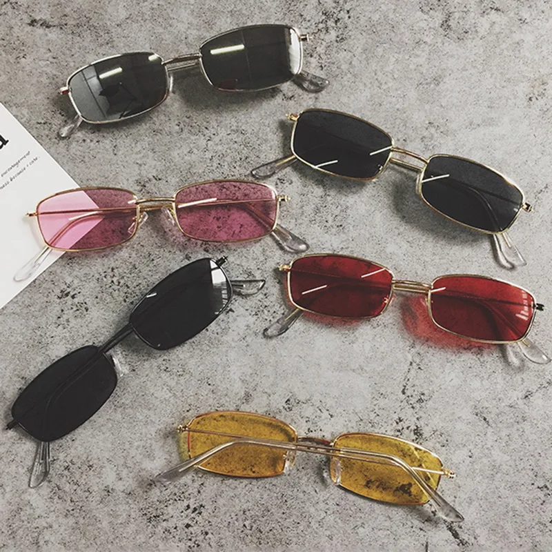 Fashion Vintage Small Rectangle Metal Frame Sunglasses Retro Colorful Lens Square Sun Glasses Men Women UV400 Eyewear