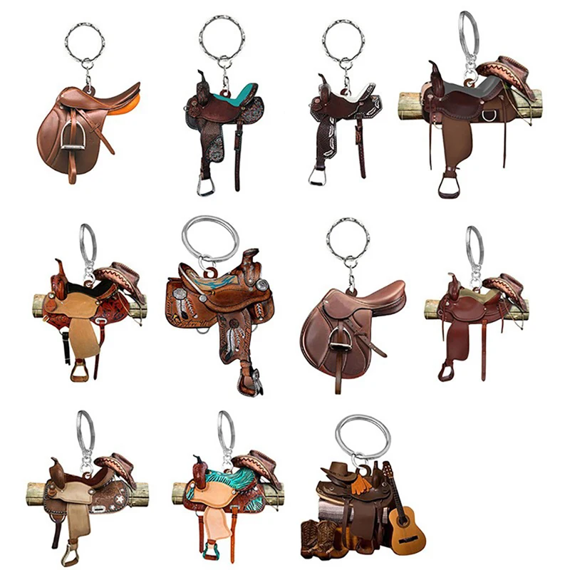 1PC Horse Riding Saddle Shape Pendant Keychain For Horses Lovers Western Cowboys Creative Saddle Acrylic Hanging Decoration Gift